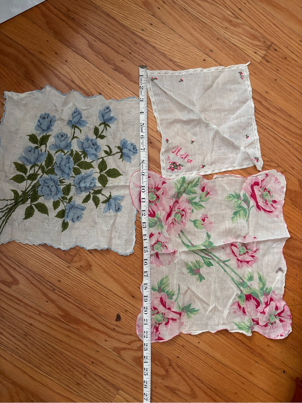 3 Vintage Floral Cotton Handkerchiefs - 
“Mother”